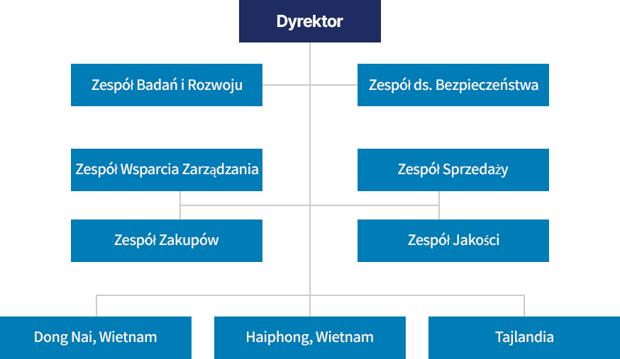 Dyrektor, Zespół Badań i Rozwoju, Zespół ds. Bezpieczeństwa, Zespół Wsparcia Zarządzania, Zespół Sprzedaży, Zespół Zakupów, Zespół Jakości, Đồng Nai, Wietnam, Haiphong, Wietnam, Tajlandia